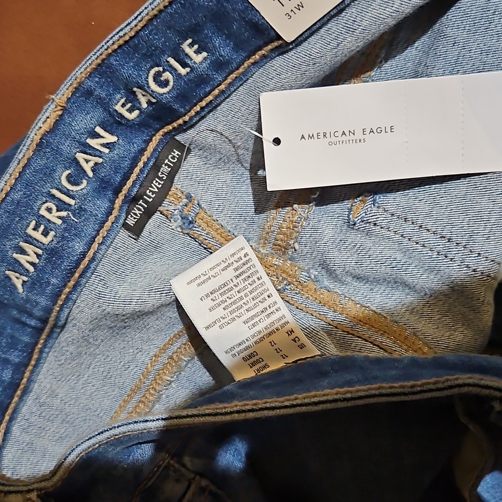 American Eagle Distressed Blue Next Level Stretch Super Hi-Rise Jegging Jeans - Picture 3 of 4